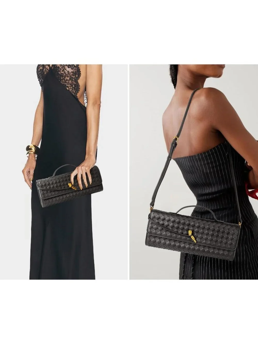 Women Charcoal Woven Vegan Leather Clutch Purse Formal Evening Crossbody Bag
